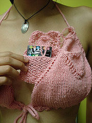 Knitted Condom Amulet Bra Pouch open