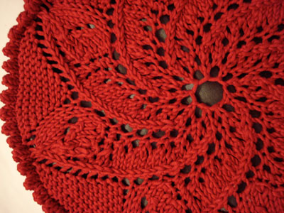 Knitted Lace Red Doily Bag Detail